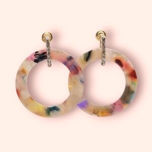 Kenneth Cole Earrings Multicolor Resin Circles on Goldtone with Rhinestones